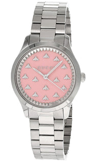  Shop Authentic Gucci G Timeless Quartz Pink Dial Silver Steel Strap Watch for Women - YA1265033 - Luxxuri