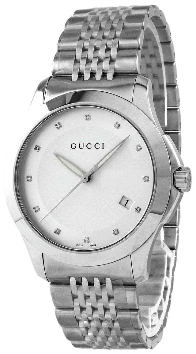  Shop Authentic Gucci G Timeless Diamonds Silver Dial Silver Steel Strap Watch For Men - YA126404 - Luxxuri