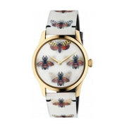  Shop Authentic Gucci G Timeless Quartz White Dial White Leather Strap Watch For Women - YA1264109 - Luxxuri
