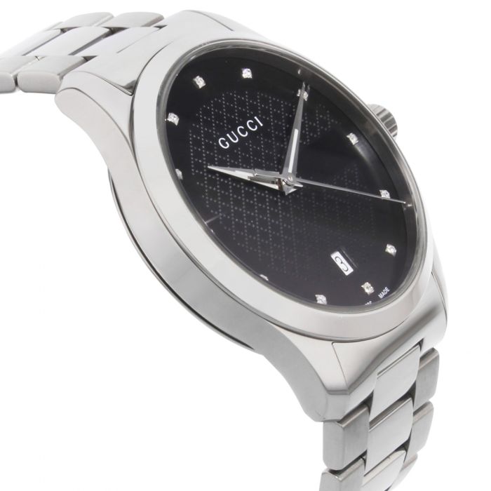  Shop Authentic Gucci G Timeless Diamonds Black Dial Silver Steel Strap Watch For Men - YA126456 - Luxxuri