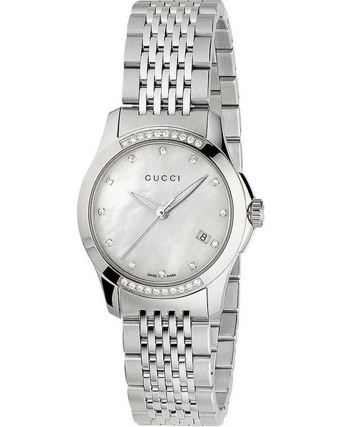  Shop Authentic Gucci G Timeless Diamonds Mother of Pearl Dial Silver Steel Strap Watch For Women - YA126510 - Luxxuri