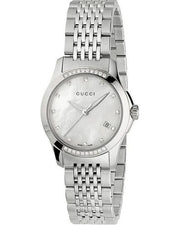  Shop Authentic Gucci G Timeless Diamonds Mother of Pearl Dial Silver Steel Strap Watch For Women - YA126510 - Luxxuri