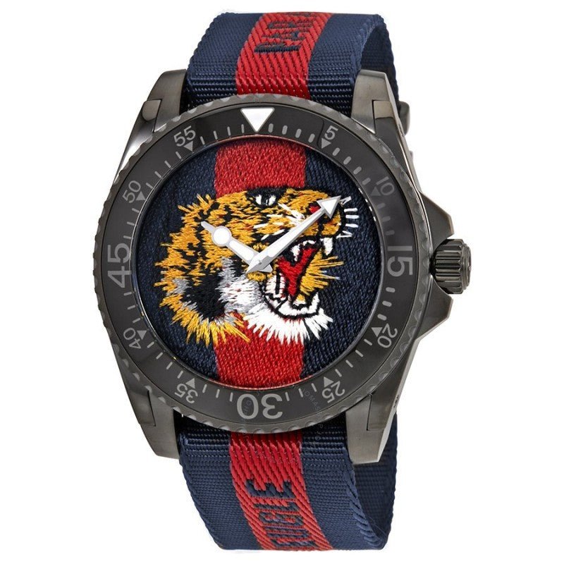  Shop Authentic Gucci Dive Tiger Blue and Red Dial Blue Red Blue Nylon Strap Watch For Men - YA136215 - Luxxuri