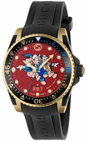  Shop Authentic Gucci Dive Quartz Red Dial Black Rubber Strap Watch For Men - YA136325 - Luxxuri