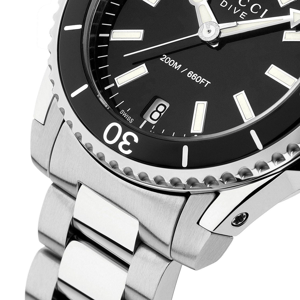 Shop Authentic Gucci Dive Black Dial Silver Steel Strap Watch For Women - YA136403 - Luxxuri