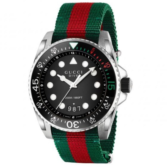  Shop Authentic Gucci Dive Black Dial Red & Green Nylon Strap Watch For Men - YA136209 - Luxxuri