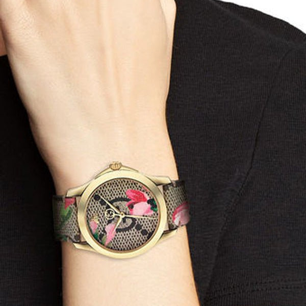  Shop Authentic Gucci G Timeless Floral Brown Dial Brown Leather Strap Watch For Women - YA1264038 - Luxxuri