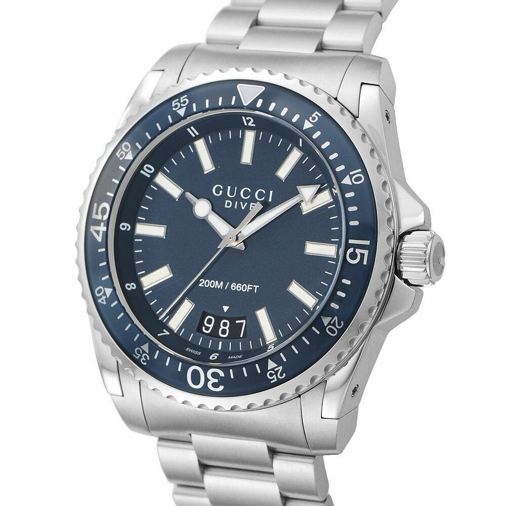  Shop Authentic Gucci Dive Analog Blue Dial Silver Steel Strap Watch For Men - YA136203 - Luxxuri