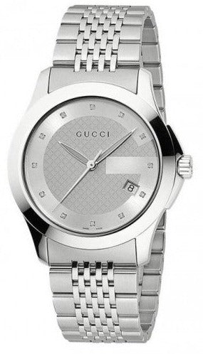  Shop Authentic Gucci G Timeless Diamonds Silver Dial Silver Steel Strap Watch For Men - YA126404 - Luxxuri