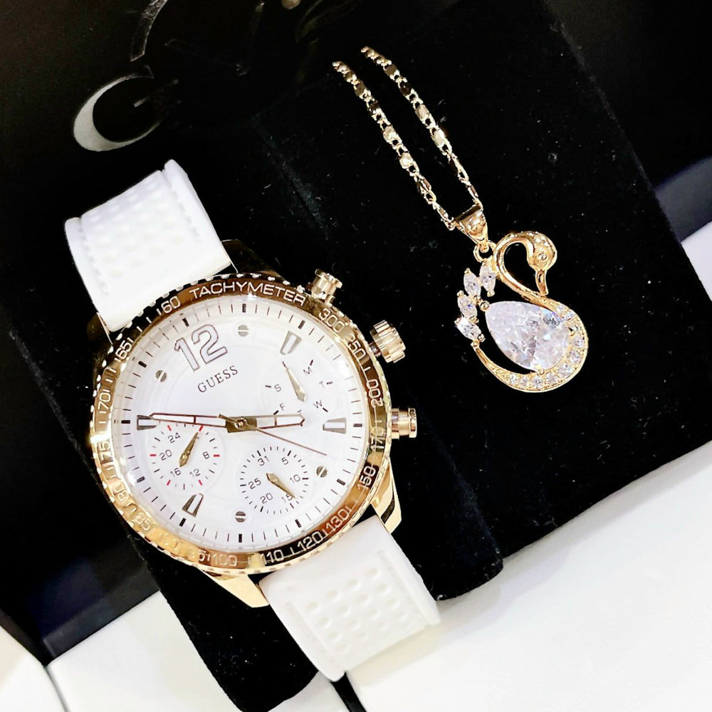  Shop Authentic Guess Marina Multifunction White Dial White Rubber Strap Watch for Women - W1025L5 - Luxxuri