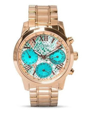  Shop Authentic Guess Mini Sunrise Multi Function Analog Turquoise Dial Rose Gold Steel Strap Watch For Women - W0448L8 - Luxxuri