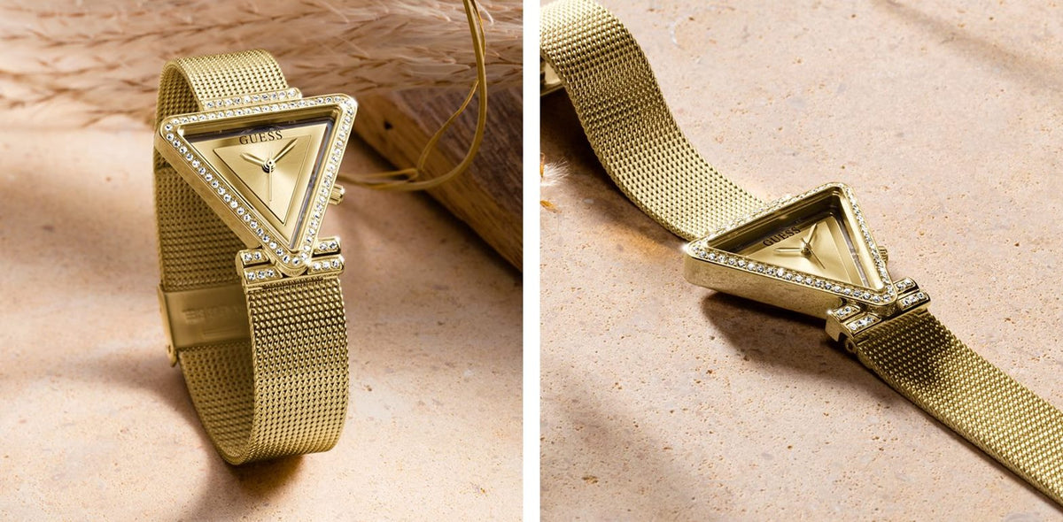  Shop Authentic Guess Fame Diamonds Gold Dial Gold Mesh Bracelet Watch for Women - GW0508L2 - Luxxuri