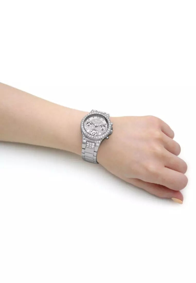  Shop Authentic Guess Moonlight Multi Function Diamonds Silver Dial Silver Steel Strap Watch for Women - GW0320L1 - Luxxuri