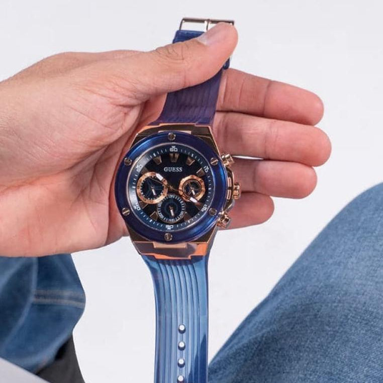  Shop Authentic Guess Poseidon Chronograph Blue Dial Blue Silicone Strap Watch For Men - GW0425G3 - Luxxuri
