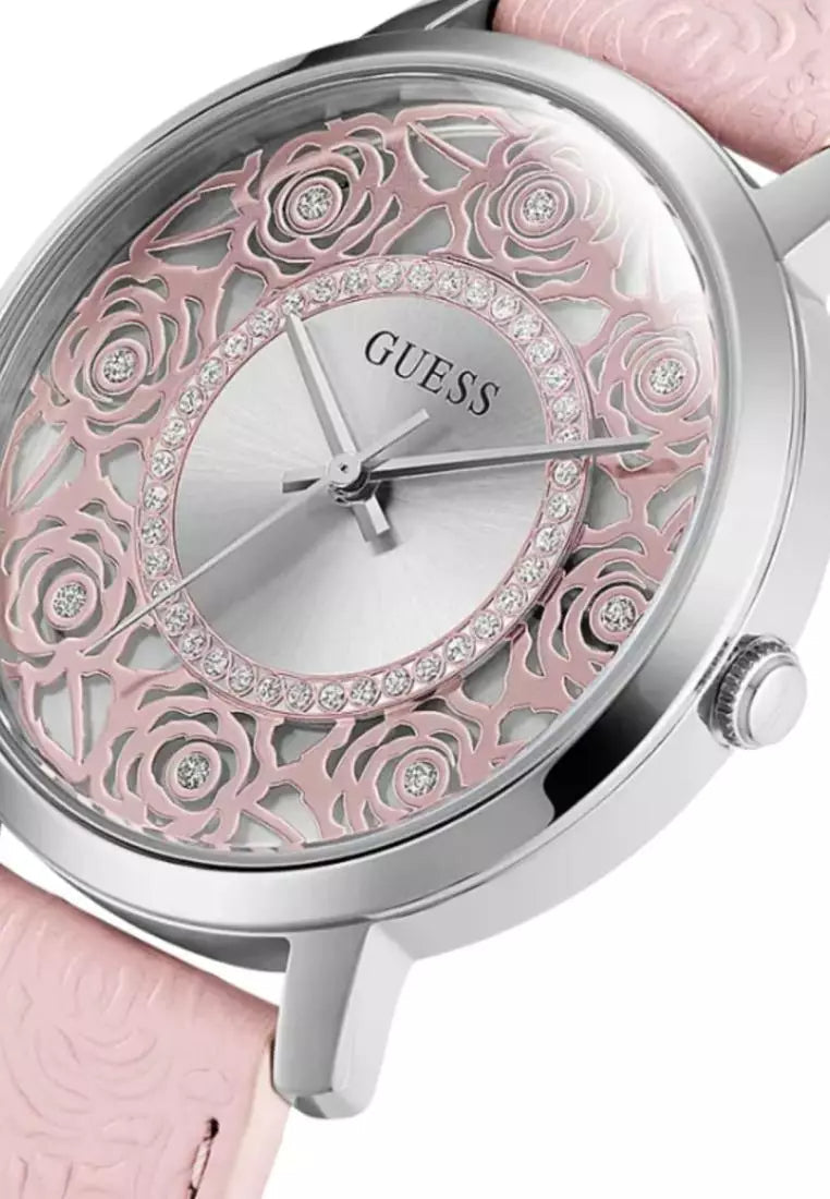  Shop Authentic Guess Dahlia Analog Silver Dial Pink Leather Strap Watch for Women - GW0529L1 - Luxxuri