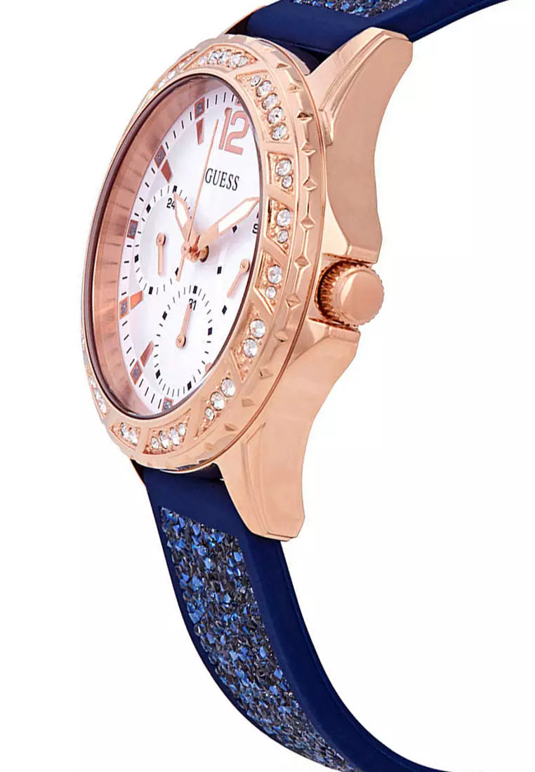  Shop Authentic Guess Swirl Analog Quartz White Dial Blue Rubber Strap Watch for Women - W1096L4 - Luxxuri