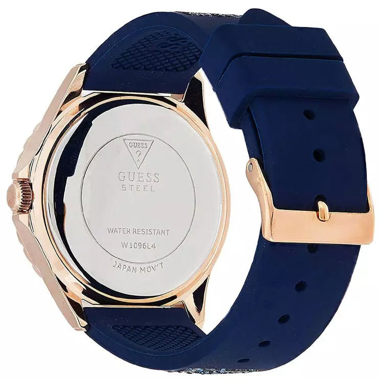  Shop Authentic Guess Swirl Analog Quartz White Dial Blue Rubber Strap Watch for Women - W1096L4 - Luxxuri