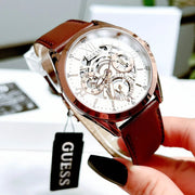  Shop Authentic Guess Multi-Function Chronograph White Dial Brown Leather Strap Watch For Men - GW0389G8 - Luxxuri