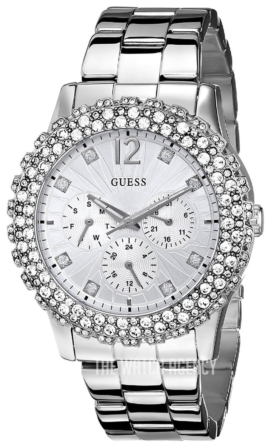 Guess Dazzler Diamonds Silver Dial Silver Steel Strap Watch for Women - W0335L1