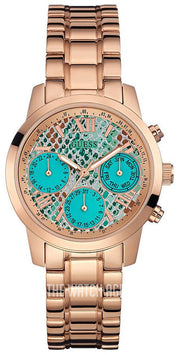  Shop Authentic Guess Mini Sunrise Multi Function Analog Turquoise Dial Rose Gold Steel Strap Watch For Women - W0448L8 - Luxxuri