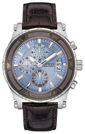  Shop Authentic Guess Pinnacle Chronograph Quartz Blue Dial Brown Leather Strap Watch For Men - W0673G1 - Luxxuri