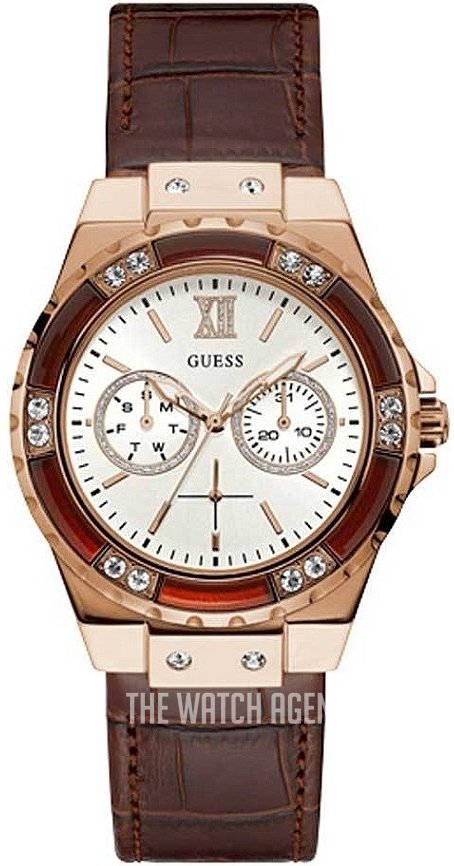  Shop Authentic Guess Limelight Analog White Dial Brown Leather Strap Watch For Women - W0775l14 - Luxxuri