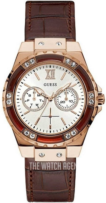  Shop Authentic Guess Limelight Analog White Dial Brown Leather Strap Watch For Women - W0775l14 - Luxxuri