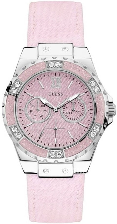  Shop Authentic Guess Limelight Quartz Diamonds Pink Dial Pink Denim Strap Watch For Women - W0775l15 - Luxxuri
