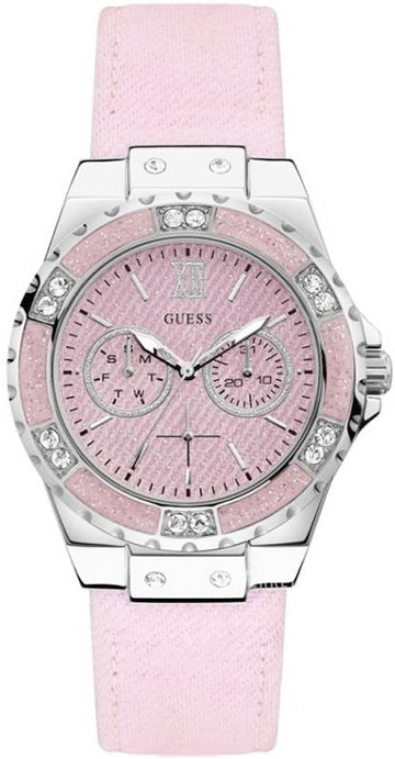  Shop Authentic Guess Limelight Quartz Diamonds Pink Dial Pink Denim Strap Watch For Women - W0775l15 - Luxxuri