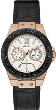  Shop Authentic Guess Limelight Quartz White Dial Black Leather Strap Watch For Women - W0775L9 - Luxxuri