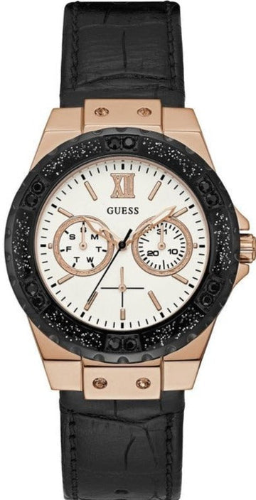  Shop Authentic Guess Limelight Quartz White Dial Black Leather Strap Watch For Women - W0775L9 - Luxxuri