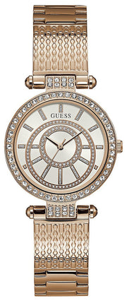  Shop Authentic Guess Muse Quartz Silver Dial Rose Gold Steel Strap Watch For Women - W1008L3 - Luxxuri