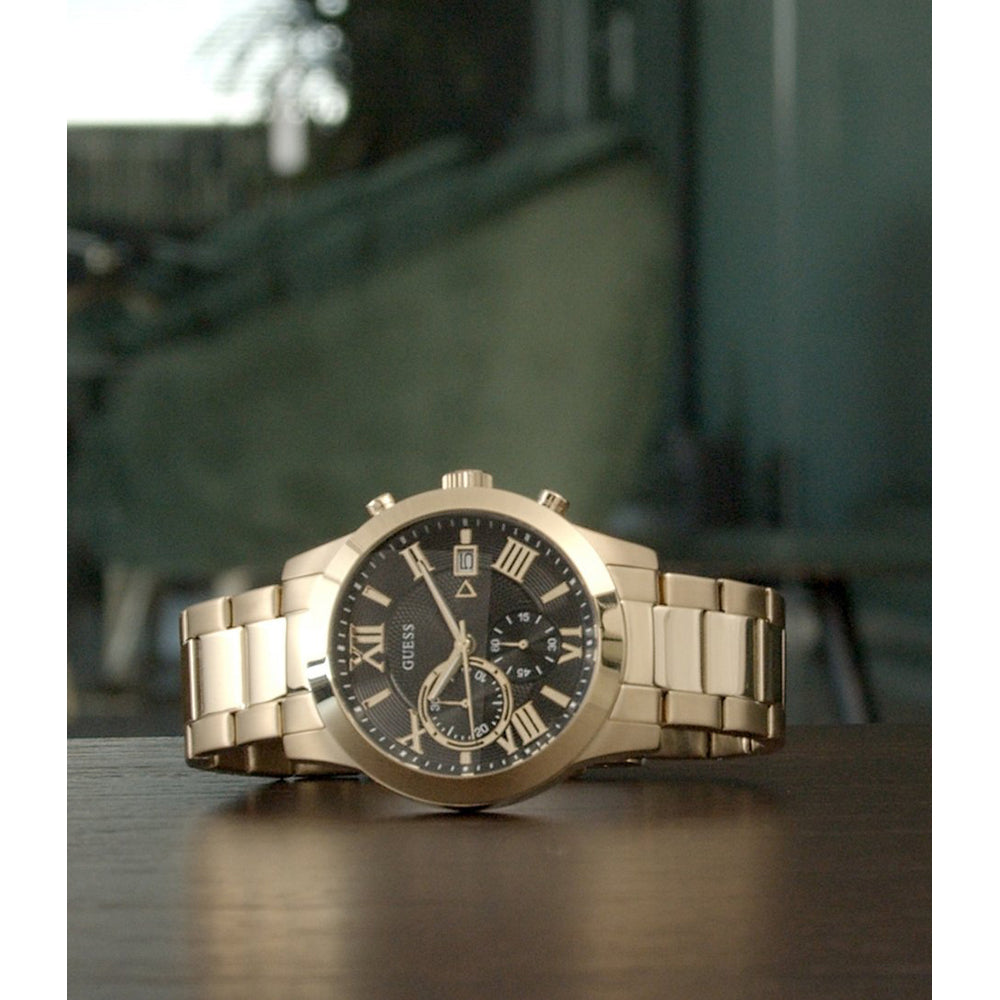  Shop Authentic Guess Atlas Chronograph Black Dial Gold Steel Strap Watch for Men - W0668G8 - Luxxuri