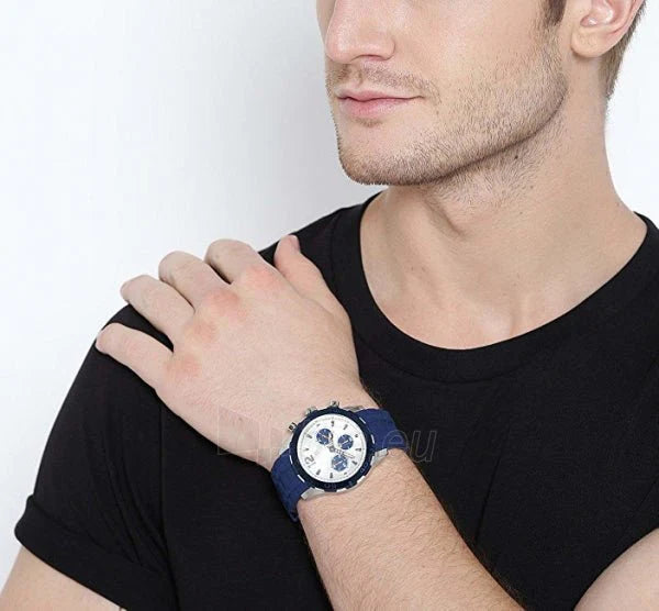  Shop Authentic Guess Caliber Chronograph White Dial Blue Rubber Strap Watch for Men - W0864G6 - Luxxuri
