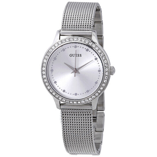  Shop Authentic Guess Chelsea Mother of Pearl White Dial Silver Mesh Strap Watch For Women - W0647L1 - Luxxuri