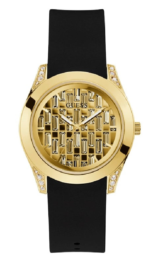  Shop Authentic Guess Clarity Gold Dial Black Silicone Strap Watch for Women - GW0109L1 - Luxxuri