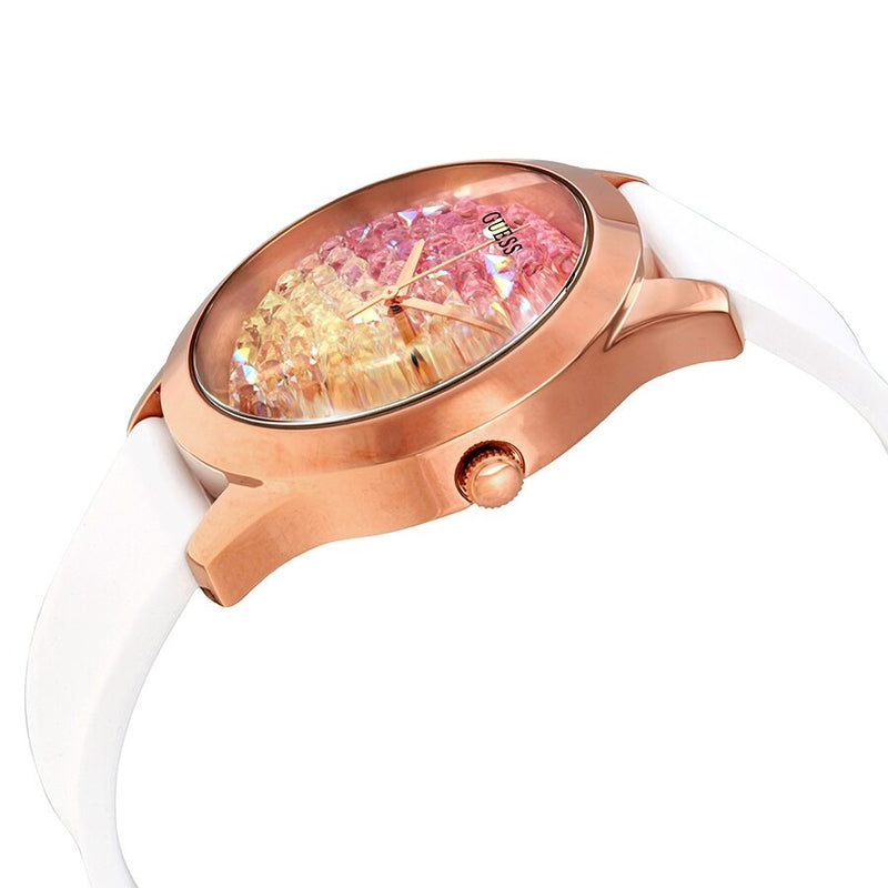  Shop Authentic Guess Crush Crystals Gold Dial White Rubber Strap Watch for Women - W1223L3 - Luxxuri