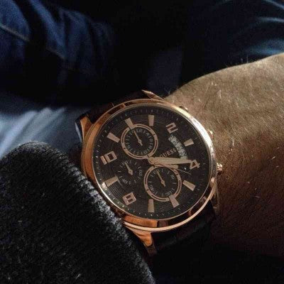  Shop Authentic Guess Exec Chronograph Brown Dial Brown Leather Strap Watch For Men - W0076G4 - Luxxuri