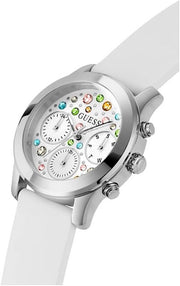  Shop Authentic Guess Wanderlust Crystals Silver Dial White Rubber Strap Watch For Women - W1059L3 - Luxxuri