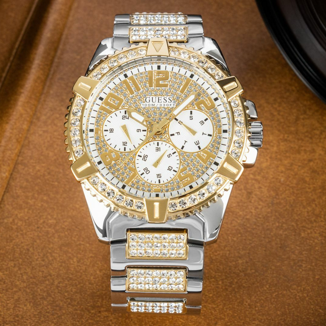  Shop Authentic Guess Frontier Chronograph Crystals Silver Dial Two Tone Steel Strap Watch for Men - W0799G4 - Luxxuri