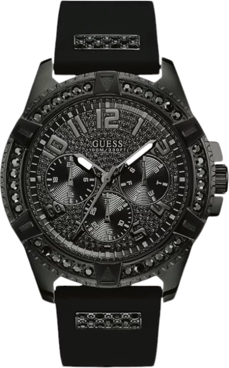  Shop Authentic Guess Frontier Crystals Black Dial Black Silicone Strap Watch For Men - W1132G3 - Luxxuri