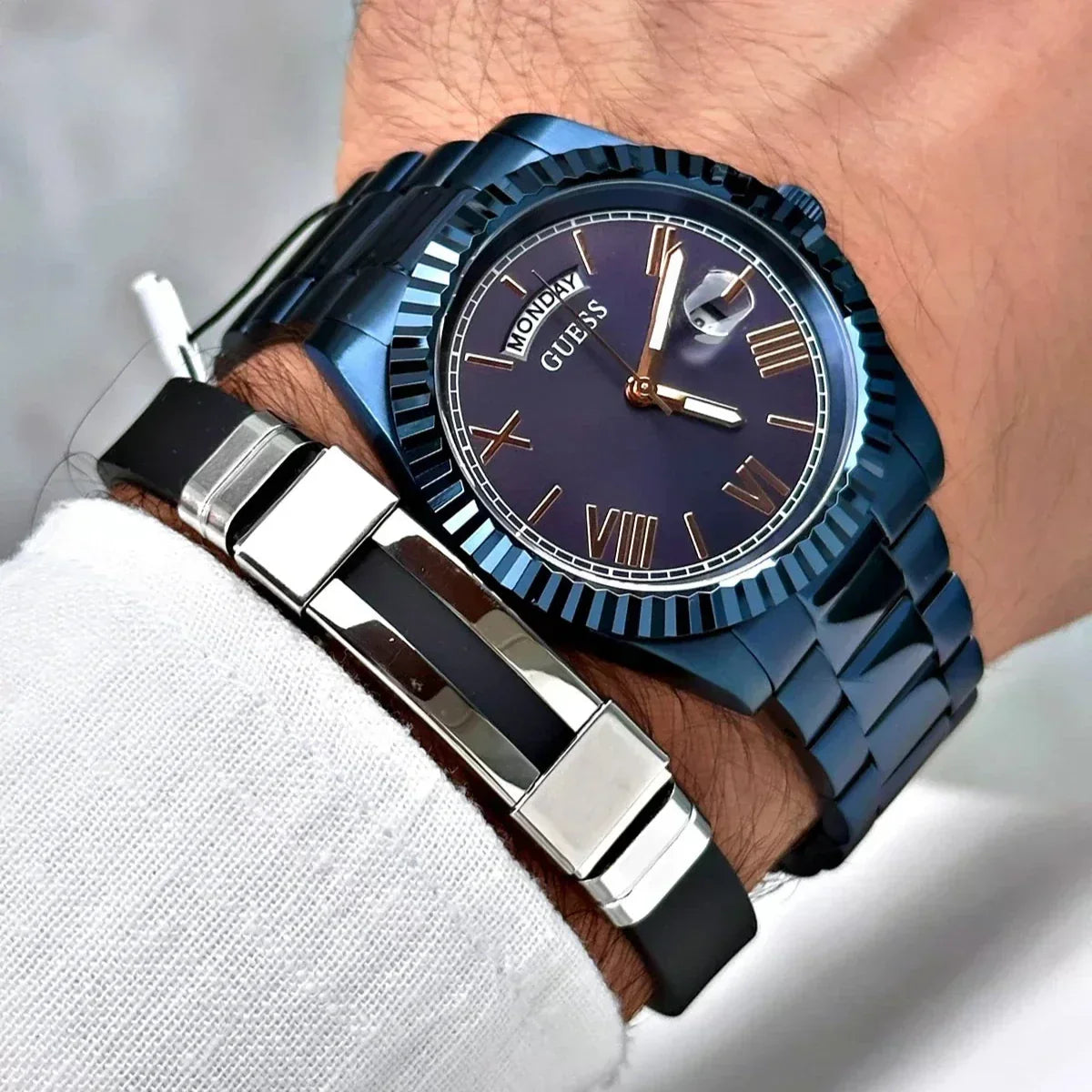  Shop Authentic Guess Connoisseur Quartz Blue Dial Blue Steel Strap Watch For Men - GW0265G9 - Luxxuri