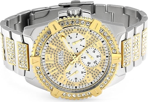  Shop Authentic Guess Frontier Chronograph Crystals Silver Dial Two Tone Steel Strap Watch for Men - W0799G4 - Luxxuri