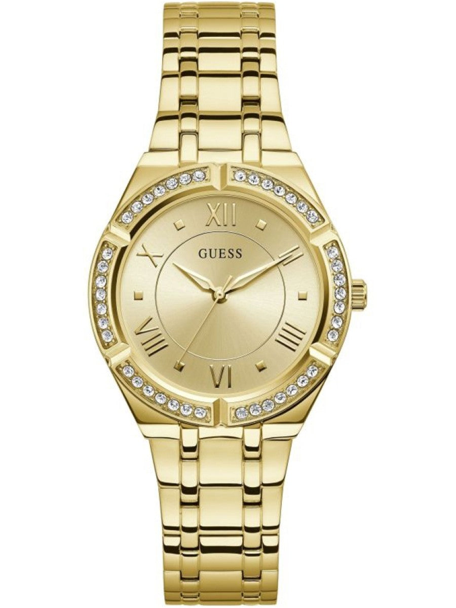  Shop Authentic Guess Cosmo Diamonds Gold Dial Gold Steel Strap Watch For Women - GW0033L2 - Luxxuri