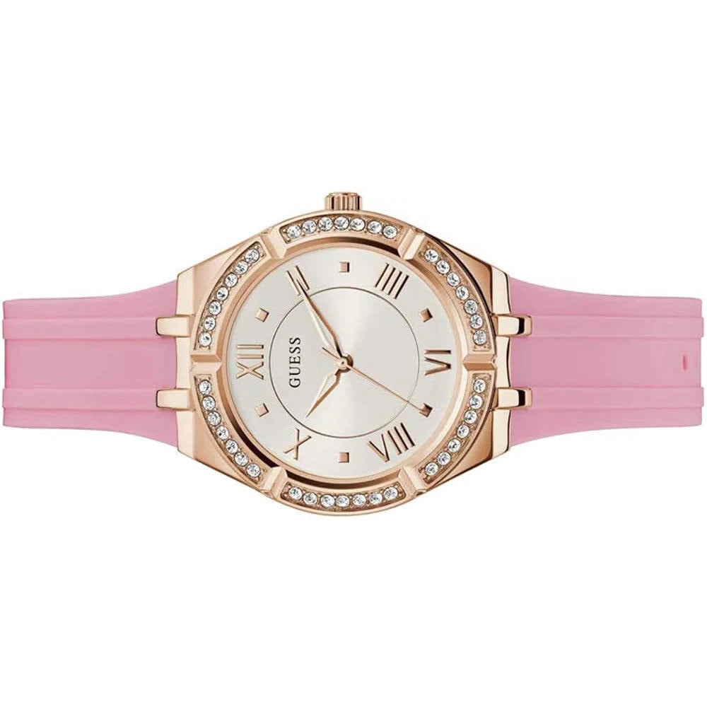  Shop Authentic Guess Cosmo Diamonds Silver Dial Pink Silicone Strap Watch for Women - GW0034L3 - Luxxuri