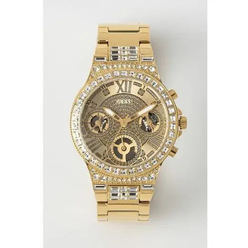  Shop Authentic Guess Moonlight Multi Function Diamonds Gold Dial Gold Steel Strap Watch for Women - GW0320L2 - Luxxuri
