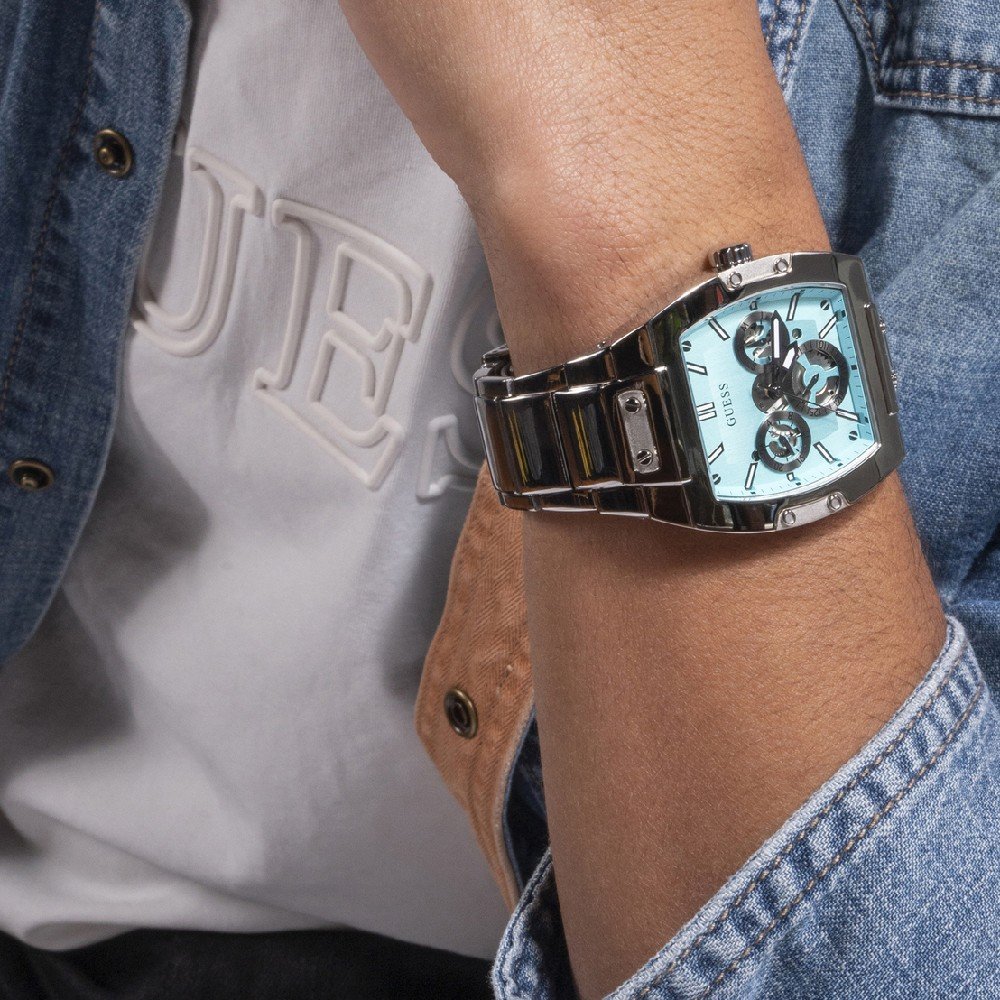  Shop Authentic Guess Phoenix Multi Function Aqua Blue Dial Silver Steel Strap Watch for Men - GW0456G4 - Luxxuri