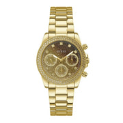 Guess Sol Chronograph Gold Dial Gold Steel Strap Watch For Women - GW0483L2