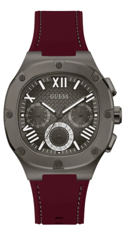  Shop Authentic Guess Headline Multifunction Grey Dial Burgundy Silicone Strap Watch For Men - GW0571G4 - Luxxuri