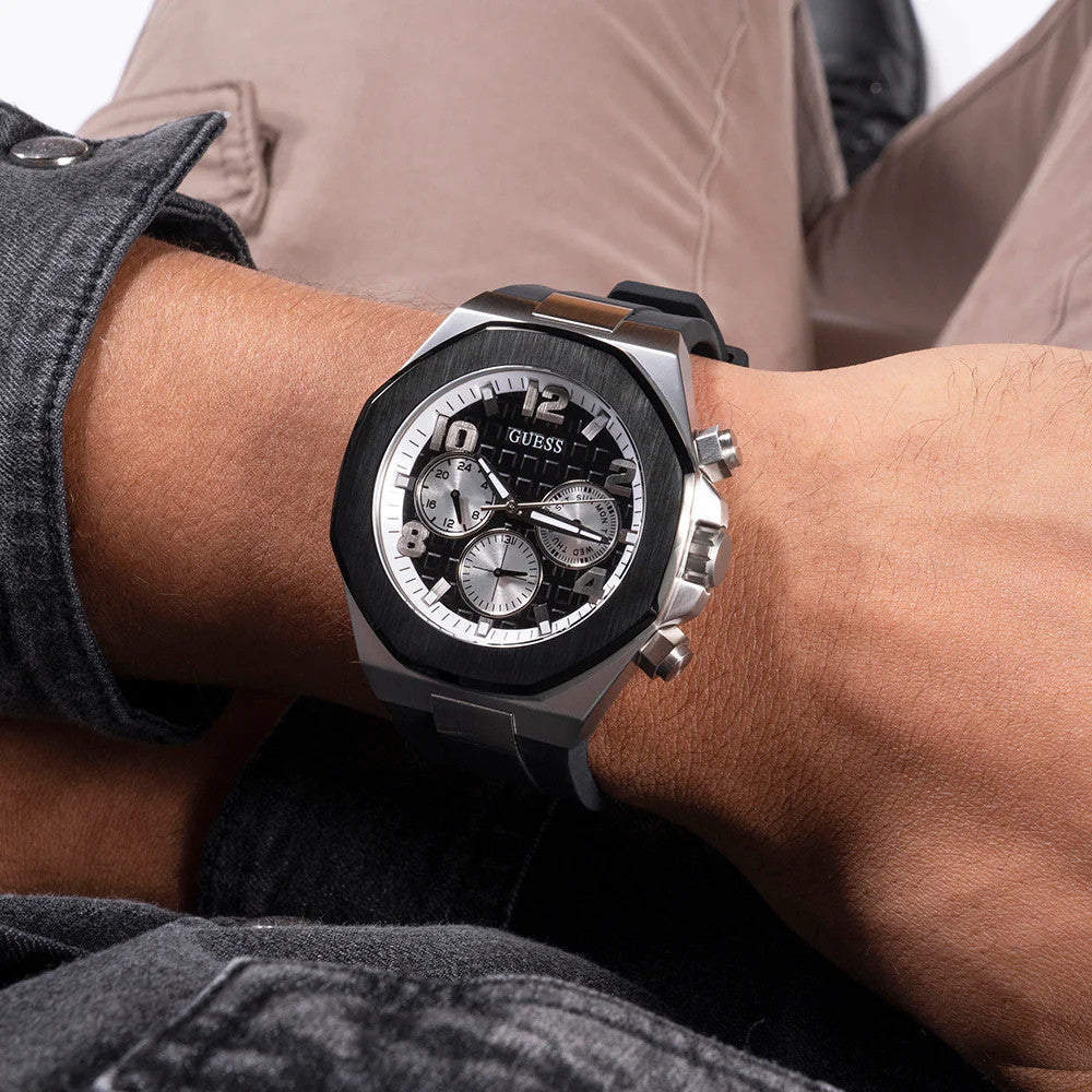  Shop Authentic Guess Empire Chronograph Black Dial Black Silicon Strap Watch For Men - GW0583G1 - Luxxuri